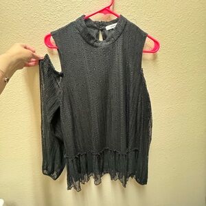 Elegant Black Lace Long Sleeve Cold Shoulder Top